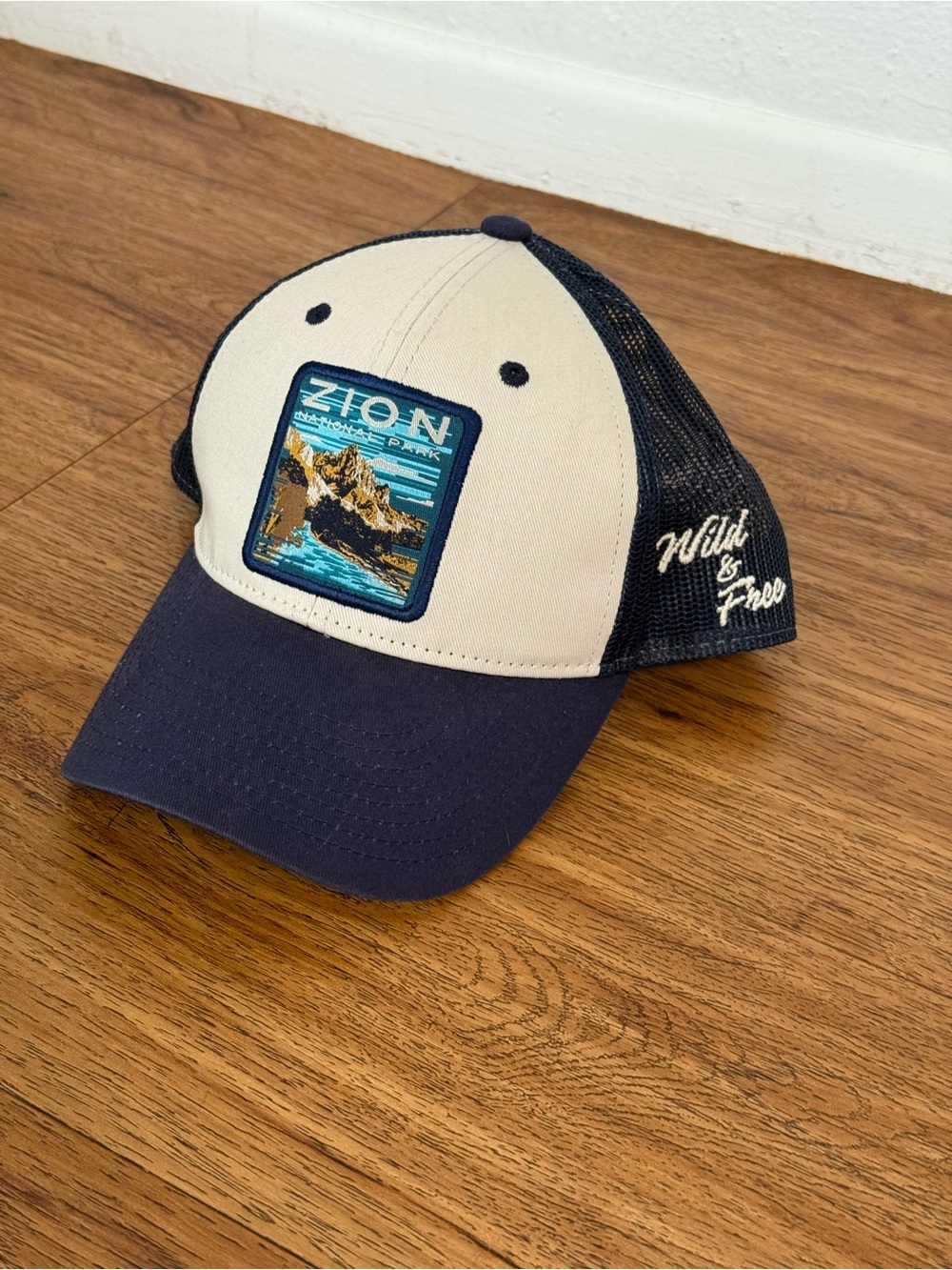 Zion National Park Trucker Hat Navy Ivory Wild & Free Snapback Cap